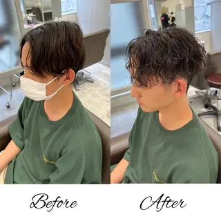 ショート カラー パーマ メンズ 関西センターパート メンズモデル募集のヘアスタイル
