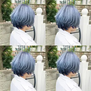 ショート カラー ヘアアレンジ TAKUMAブリーチ /切りっぱなし🪽のヘアスタイル