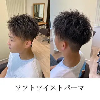 ショート カラー パーマ メンズ 関西センターパート メンズモデル募集のヘアスタイル