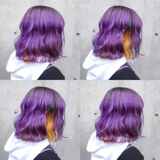 ミディアム カラー ヘアアレンジ TAKUMAブリーチ /切りっぱなし🪽のヘアスタイル
