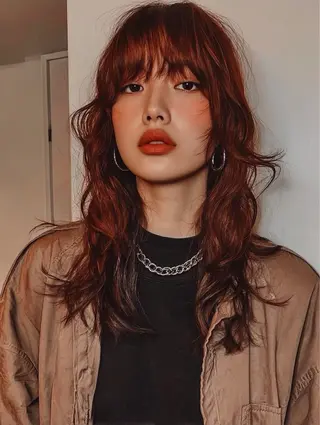 カラー RIN パーマ/暖色カラーのヘアスタイル