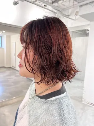 ショート カラー パーマ 切りっぱなしBOB 職人💜Anzuのヘアスタイル