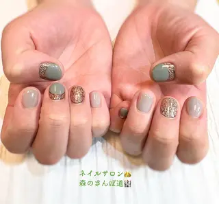 ネイル ショートネイル 森のさんぽ道のネイルデザイン