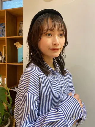 ミディアム 大人可愛い♡コテ巻き パーマ🌼杉田 萌恵のヘアスタイル