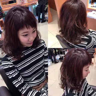 ミディアム セミロング カラー パーマ レイヤーカット匠 イソザキノリユキのヘアスタイル