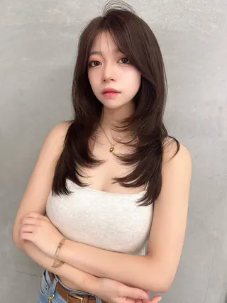 セミロング レイヤー/顔まわり 縮毛矯正/月城宏清のヘアスタイル