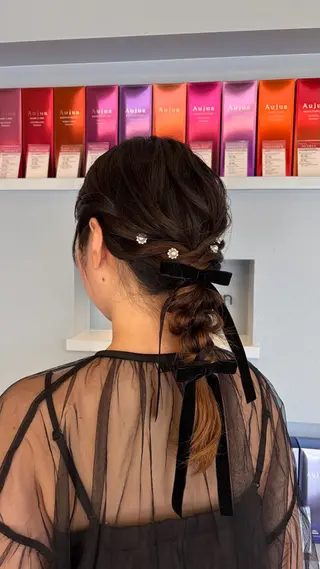 セミロング カラー ヘアアレンジ 🎀似合わせカット 🎀透明感カラー💞のヘアスタイル