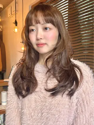 セミロング カラー パーマ レイヤー/透明感/ ブリーチなし/わかなのヘアスタイル