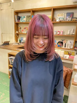 ミディアム カラー ハイトーンを育てる ブリーチカラー/牧原のヘアスタイル