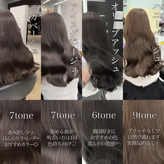 ロング カラー ブリーチ縮毛矯正加藤 赤み無し透明感ヘアのヘアスタイル