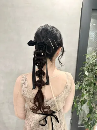 ロング ヘアアレンジ 銀座レイヤーカット ×シースルー前髪のヘアスタイル