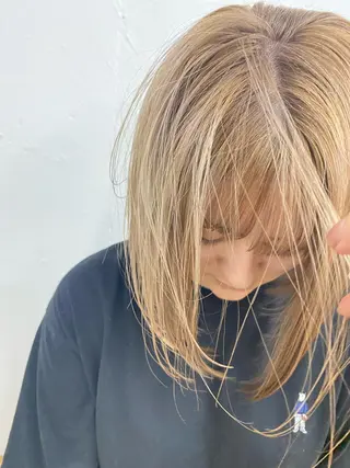 セミロング カラー nishido ハイライト/パーマのヘアスタイル