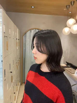 セミロング パーマ レイヤーボブ縮毛矯正 韓国RINAのヘアスタイル
