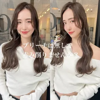 ロング カラー 韓国🇰🇷レイヤー カットオリーブカラーのヘアスタイル