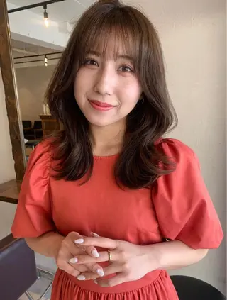 ミディアム カラー パーマ ヘアアレンジ 透明感/オリーブ/ グレージュ/YUKAのヘアスタイル