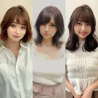ミディアム カラー パーマ ヘアアレンジ 骨格別小顔カット/ 顔周りカット/金井のヘアスタイル