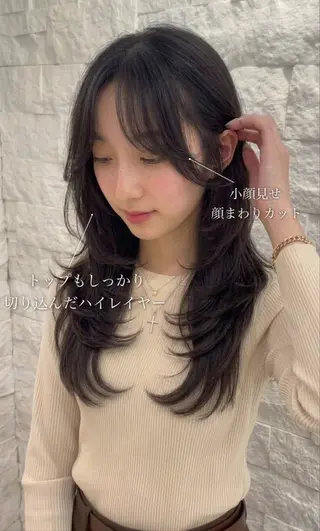 ロング パーマ 藤沢/レイヤー/ コテ巻き風パーマのヘアスタイル