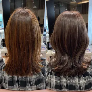 ミディアム カラー 顔まわりカット🌟 くびれヘア/寺門遥輝のヘアスタイル