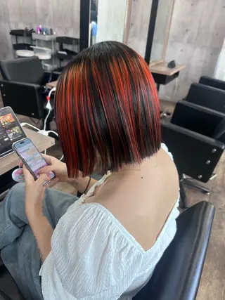 ミディアム サニーサイド大名 ダブルカラー髪質改善のヘアスタイル