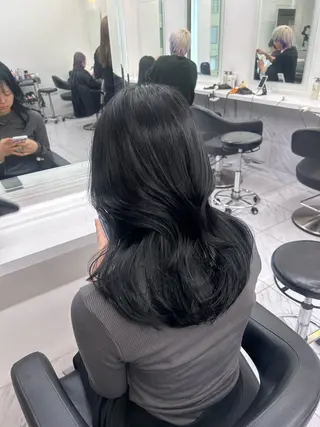 セミロング カラー パーマ ヘアアレンジ メンズ キッズ ブリーチなしカラー/ ブラウン/レイヤーのヘアスタイル