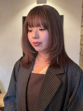 ミディアム カラー パーマ レイヤー/透明感/ ブリーチなし/わかなのヘアスタイル