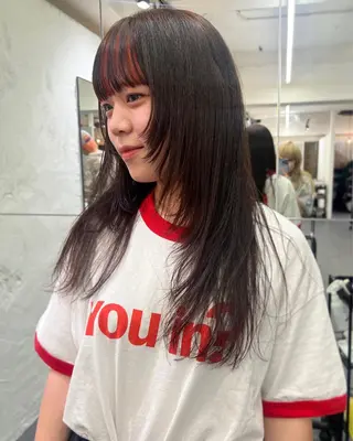 ロング カラー パーマ ヘアアレンジ メンズ キッズ ネイル マツエク・マツパ アイブロウ ウルフレイヤーカット /チヒロのヘアスタイル