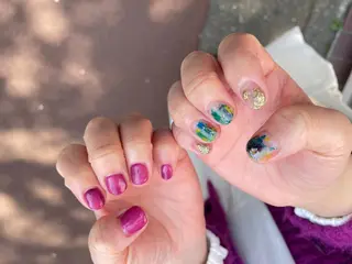ネイル はばすみれ🎀ﾈｲﾙ 光ﾌｪｲｼｬﾙ ﾍｱのネイルデザイン