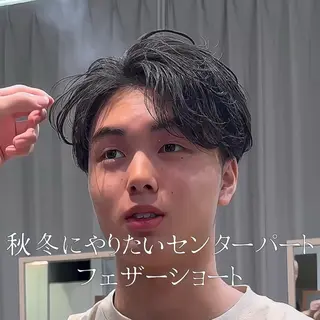 ミディアム メンズ 色気のフェザーパーマ 港南台のメンズ美容師のヘアスタイル