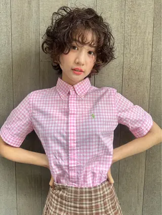 ミディアム パーマ 似合わせレイヤー 海外風レイヤーmioのヘアスタイル