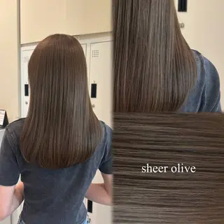 セミロング カラー 垢抜け小顔レイヤー オリーブ/スミレのヘアスタイル