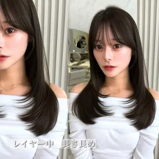 セミロング カラー 似合わせレイヤー/ 透明感カラーのヘアスタイル