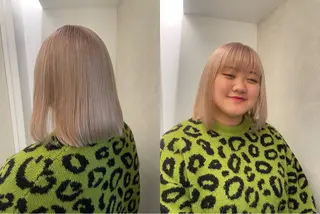 カラー 🎀ボブ+ハイトーン シュカ👶🏻のヘアスタイル