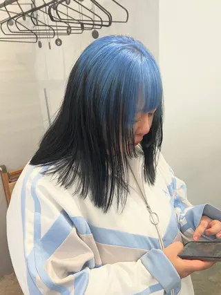 ミディアム カラー ブリーチ毛の縮毛矯正 ハイトーン/岡本智樹のヘアスタイル