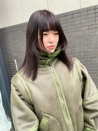 ミディアム カラー パーマ ヘアアレンジ デザインカラー/ボブ ブリーチカラー/ユリのヘアスタイル