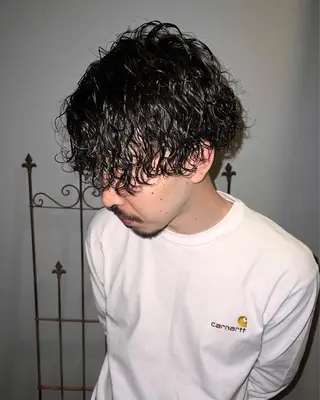 パーマ メンズ アイブロウ 守屋 智紀のヘアスタイル