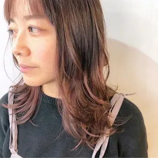 セミロング カラー パーマ ヘアアレンジ ✨韓国風ヘア/艶髪 カラー✨yumeのヘアスタイル