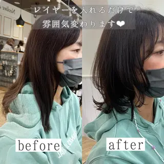 ミディアム レイヤーカット 🌿透け感カラーのヘアスタイル