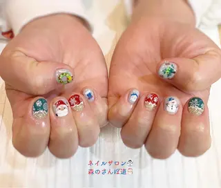 ネイル ショートネイル 森のさんぽ道のネイルデザイン