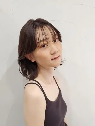 ミディアム パーマ 韓国レイヤー柔らかい 地毛風縮毛矯正/マツのヘアスタイル