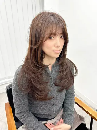ロング カラー パーマ ヘアアレンジ メンズ キッズ レイヤーカット 🌿透け感カラーのヘアスタイル