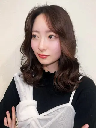 ミディアム カラー ヘアアレンジ 🍑透明感艶カラー 🍑/momoのヘアスタイル