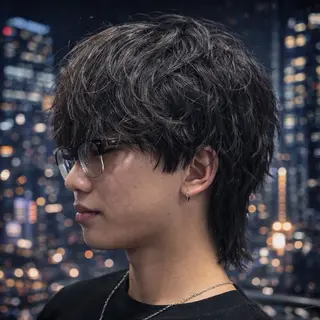 ミディアム パーマ メンズ 【フェザーパーマ】 【縮毛矯正】鶴田文のヘアスタイル