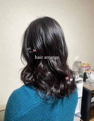 ミディアム ヘアアレンジ ブリーチなしカラー/ 暖色カラー/艶カラーのヘアスタイル