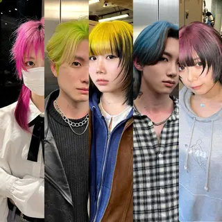 ミディアム カラー ウルフ/レイヤー/ ブリーチカラーのヘアスタイル