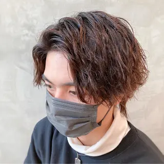 ミディアム パーマ メンズ 波巻きスパイラルパー マ/シャドウパーマ駿のヘアスタイル