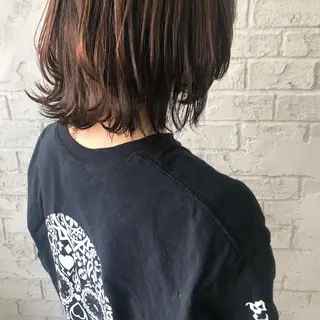 セミロング カラー オリーブ/アッシュ やわらか透明感カラーのヘアスタイル