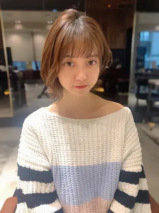 ミディアム カラー パーマ ヘアアレンジ 骨格別小顔カット/ 顔周りカット/金井のヘアスタイル