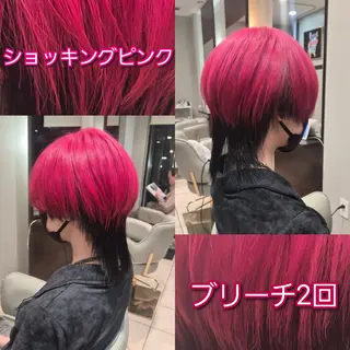 ショート カラー 雅/ダブルカラー/ 白髪ぼかしハイライトのヘアスタイル