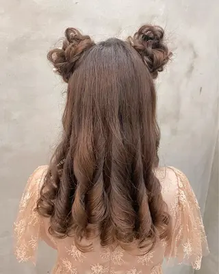 ロング ヘアアレンジ 【ピンク/韓国ヘア/ ヘアセット】亜海のヘアスタイル