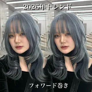 セミロング カラー 髪質改善|透明 感カラー🩵レイヤーのヘアスタイル